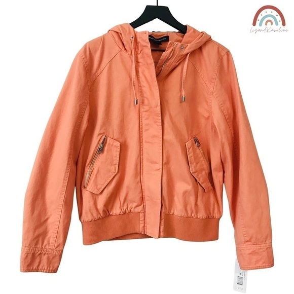 New! French Connection Cotton Bomber Peach Hooded Jacket - Picture 2 of 12